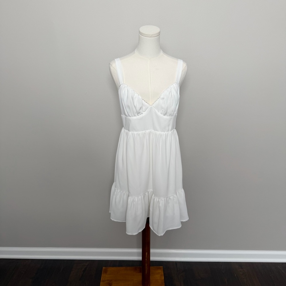 Princess Polly Dress Babydoll Mini Corset Slip Ruffle Eyelet Tie Back White - Picture 1 of 13